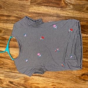AEO floral embroidered stripe baby tee